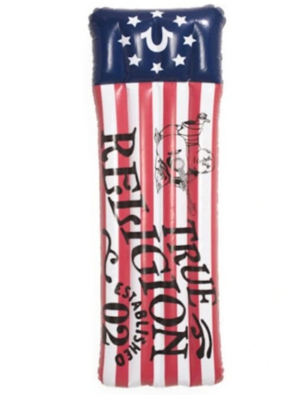 True Religion BuddhaFlag Pool Float Inflatable Lounger Red White Blue NOS
